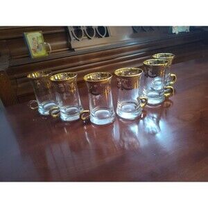 Turkish Espresso Mug Cups Gold Handles and Trim 2 oz Set of 6 MCM Vintage 1960's